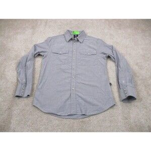 Teton Gravity Research Shirt Mens Medium Gray Cotton Pearl Snap Long Sleeve